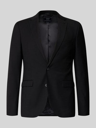 Produktfoto, Regular Fit Sakko mit Viskose-Anteil von MCNEAL in Schwarz, Elastischer-Material-Mix, Reverskragen, Pattentaschen, 2-Knopf-Leiste, glatte Oberfläche, Rückenlänge 72 cm, Schulterbreite 43 cm, Ärmellänge 68 cm, geeignet für Herren
