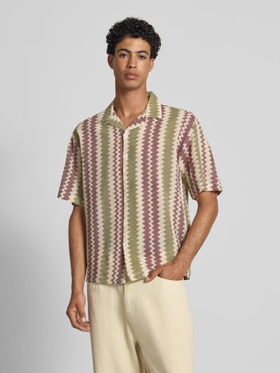 Redefined Rebel Boxy fit vrijetijdsoverhemd met ajourpatroon, model 'ZANDER' Olijfgroen - 4