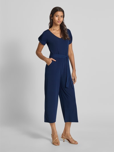 More & More Jumpsuit met V-hals en strikceintuur Donkerblauw - 1