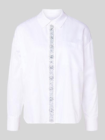 Rich & Royal Bluzka koszulowa o kroju relaxed fit z obszyciem kamieniami stras Biały 2