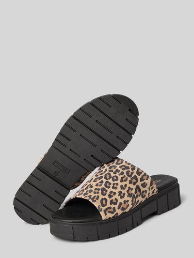 Tamaris Slides aus Leder mit Plateausohle Beige 4