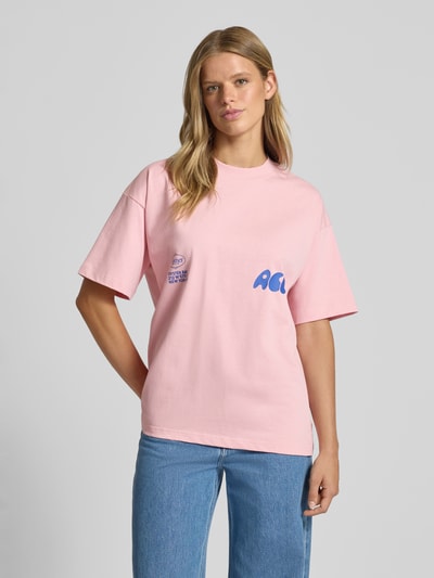 ANOTHER COTTON LAB Oversized T-Shirt mit Label-Print Modell 'Oyster and Champange' Rosa 4