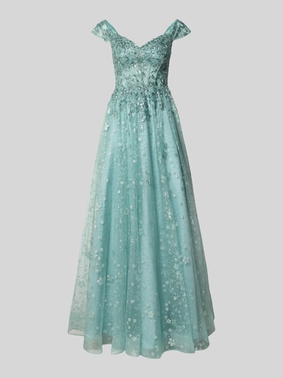 Produktfoto, Corsagenkleid mit Stitchings und Pailletten von Unique, tiul, linia a, długa sukienka, hafty, cekiny, długość tyłu w rozmiarze 36: 160 cm, szerokość w rozmiarze 36: 37 cm