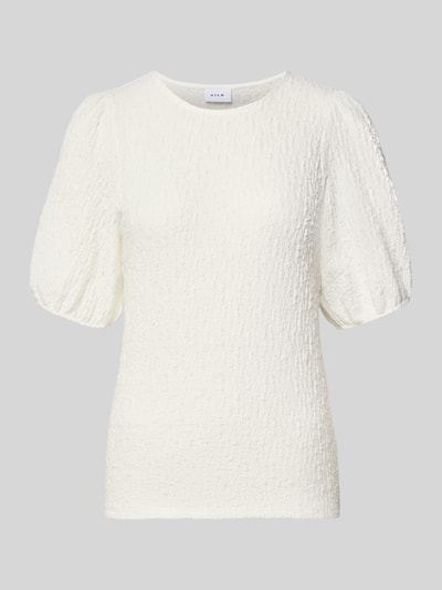 Produktfoto, weißes Blusenshirt mit Strukturmuster Modell 'FALL' von Vila, Stretch-Material, Rundhalsausschnitt, Regular Fit