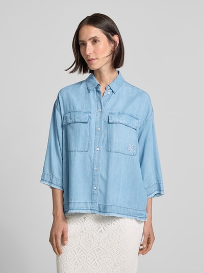 Smith and Soul Bluzka jeansowa o kroju relaxed fit z frędzlami Jeansowy niebieski 4