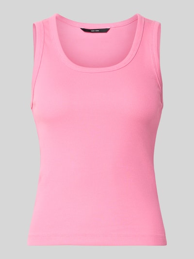 Productfoto, Slim Fit Top aus Baumwoll-Mix Modell 'CHLOE' von Vero Moda, unikleuren fijnribstof, U-hals, dames top