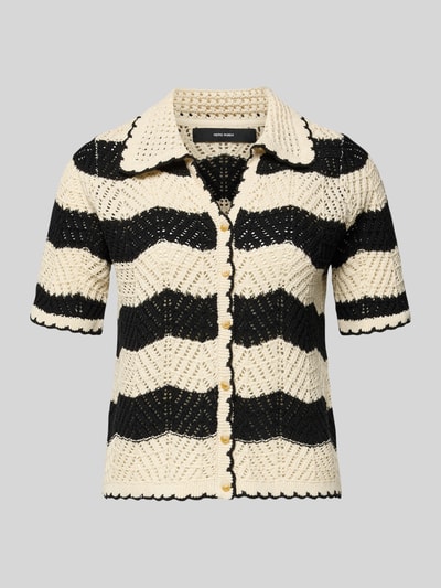 Produktfoto, Regular Fit Cardigan aus reiner Baumwolle Modell 'GOLDEN COVE' von Vero Moda, czarne i kremowe paski, krój regular fit, faktura dzianinowa, bawełna
