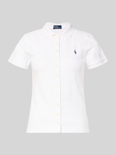 Produktfoto, Poloshirt mit Knopfleiste von Polo Ralph Lauren aus Baumwoll-Elasthan-Mix in Weiß, Slim-Fit, Hemdblusenkragen, Label-Stitching