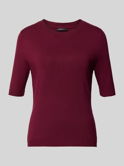 Produktfoto, Pullover mit Rundhalsausschnitt von S. OLIVER BLACK LABEL in unifarbener Optik, 1/2-Arm, gerippte Abschlüsse, weinrot, glatte Textur