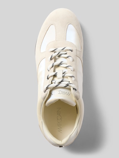 Produktfoto, Sneaker mit Logo-Print von Marc Cain Bags & Shoes, cremeweiß mit glatter Sohle, runde Form, Schnürverschluss, Damen Sneaker