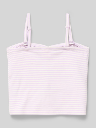 Produktfoto, Slim Fit Crop Top aus Baumwoll-Mix von s.Oliver RED LABEL mit Allover-Muster, Karreeausschnitt, verstellbare Spaghettiträger, in Jersey-Optik, lila-weiß gestreift, cropped geschnitten