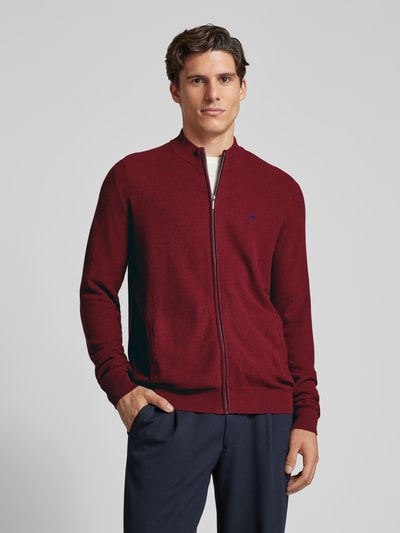 Fynch-Hatton Regular fit gebreid jack met ritssluiting Bordeaux - 4