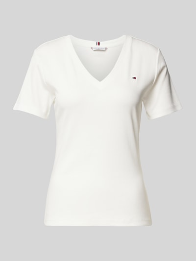 Tommy Hilfiger Slim Fit T-Shirt mit Logo-Stitching Modell 'CODY' Ecru 2