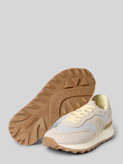 Produktfoto, Sneaker mit Label-Details Modell 'CLODETTE TESSALI' von Verbenas in Beige und Gelb, Schnürung, profilierte Sohle, abgerundete Form