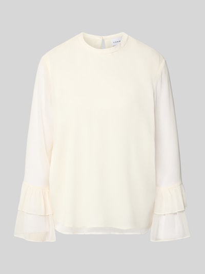 Produktfoto, Bluse mit Volant-Ärmeln von comma, crèmekleur, los model, ronde hals met knoopsluiting, volantmouwen, effen textuur, ruglengte maat 36: 62 cm, mouwlengte maat 36: 55 cm