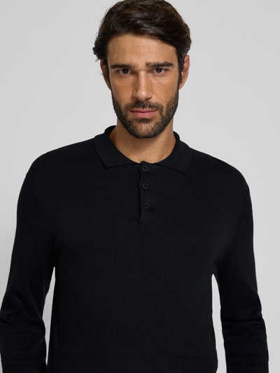Casual Friday Gebreide pullover met kasjmier en polokraag, model 'FRODE' Zwart - 3