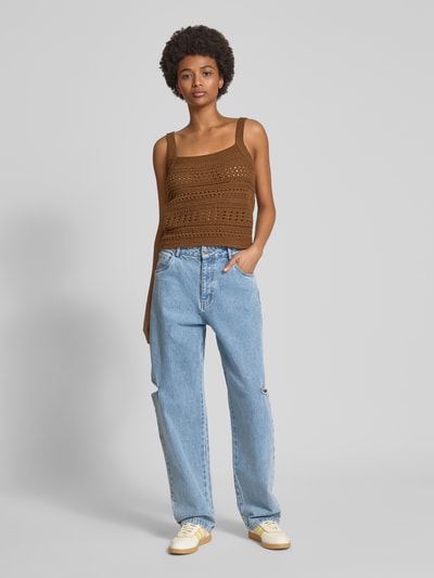 Marc O'Polo Denim Top met bandjes en ribboorden Middenbruin - 1