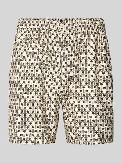 Produktfoto, Relaxed Fit Bermudas aus Baumwoll-Viskose-Mix von Lacoste, Optik: Allover-Muster in Beige und Schwarz, Twill, Logo-Stitching