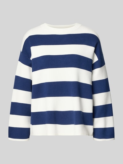 Produktfoto, Strickpullover aus Viskose-Mix mit Streifenmuster Modell 'OTARI' von B.Young, Relaxed-Fit, Rundhalsausschnitt, blau-weiß