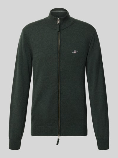 Produktfoto, Regular Fit Pullover aus reiner Wolle von GANT in dunklem Unifarben, Strickstruktur, Label Stitching, Rundhals, gerippte Abschlüsse