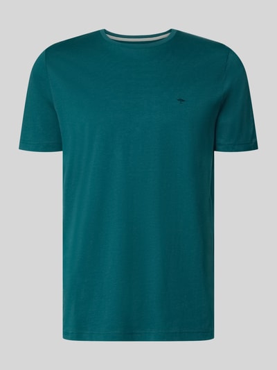Produktfoto, T-Shirt mit Rundhalsausschnitt und Label-Stitching von Fynch-Hatton in Türkis, Reine Baumwolle, Regular-Fit, Rückenlänge 72 cm bei Größe M