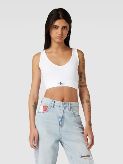 Calvin Klein Jeans Top na ramiączkach krótki z detalem z logo Biały 4