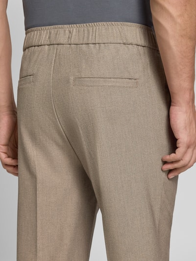 Casual Friday Tapered fit stoffen broek met bandplooien, model 'Haakan' Lichtbruin - 3
