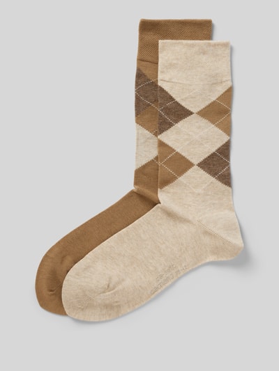 camano Socken mit Karomuster im 2er-Pack Beige 1