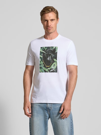 BOSS Orange Regular fit T-shirt van puur katoen, model 'ANIMALI' Wit - 4