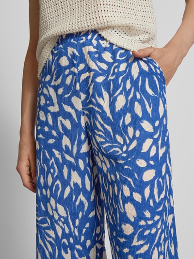 Vila High waist wide leg stoffen broek met structuurmotief, model 'AYA BEA' Marineblauw - 3