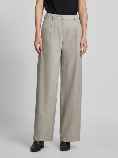 MAC Wide leg stoffen broek met bandplooien, model 'Chaja' Lichtgrijs gemêleerd - 4