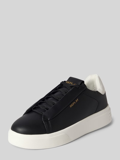 Produktfoto, Sneaker mit Label-Details Modell 'NOTTING MEDIUM' von Replay für Herren in Schwarz mit abgerundeter Spitze und Schnürung, weiße breite Sohle, Absatzhöhe 4 cm, Schafthöhe 6 cm, Schaftweite 8 cm