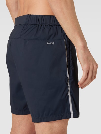 BOSS Green Korte broek met labeldetail, model 'Run2' Marineblauw - 3