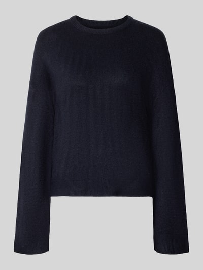 Produktfoto, Relaxed Fit Pullover mit Rundhalsausschnitt Modell 'SIMONI' von ONLY, Damen Pullover, einfarbig dunkelblau, weiche Stricktextur.