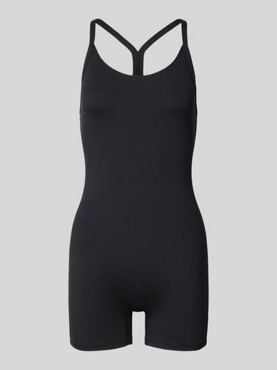 Produktfoto, Bodysuit mit Rundhalsausschnitt und Racerback von Under Armour in Schwarz, Material-Mix mit Stretch-Anteil, körpernahe Passform, ebene glatte Textur