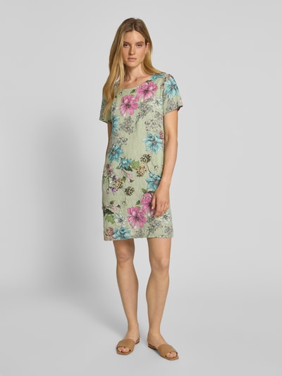 ZABAIONE Knielanges Leinenkleid mit Rundhalsausschnitt Khaki 1