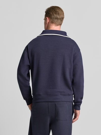 Lacoste Loose Fit Troyer aus Baumwoll-Mix Model 'Tennisc' Marine 5
