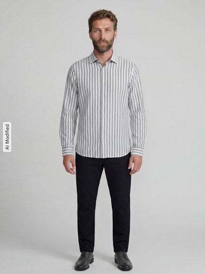 Jake*s Slim Fit Business-Hemd aus Leinen-Mix mit Kentkragen Dunkelgruen 1