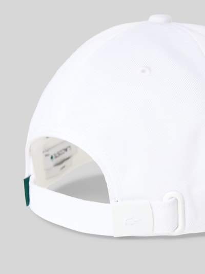 Produktfoto, Basecap aus reiner Baumwolle von Lacoste in Weiß mit feiner Webstruktur, Schnallenverschluss und Logo-Prägung, Rückansicht