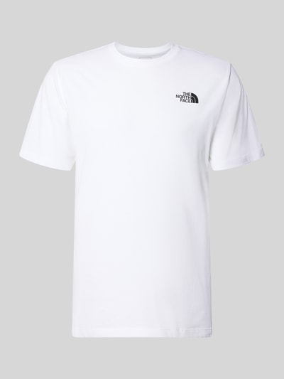 Produktfoto, weißes Regular Fit T-Shirt aus Baumwoll-Mix Modell 'VERTICAL' von The North Face mit Label-Print und Rundhalsausschnitt.