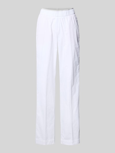 Produktfoto, witte dames chino met wide fit van katoenmix met stretch van TONI, model 'Sue', elastische band, steekzakken, achterzakken