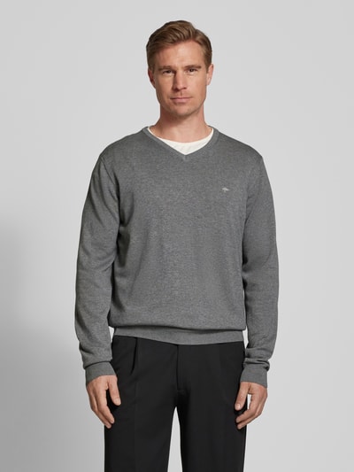 Fynch-Hatton Strickpullover mit Logo-Stitching Silber Melange 4