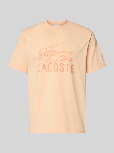 Productfoto, Regular Fit T-Shirt aus reiner Baumwolle van Lacoste, effen, logo-print, ronde hals, korte mouw, katoen, beige kleur, rechte vormen, gladde textuur