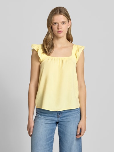 PIECES Regular Fit Blusentop aus Baumwoll-Leinen-Mix Modell 'PIA' Hellgelb 4