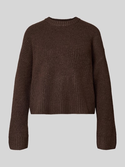 Produktfoto, brauner Strickpullover mit Rundhalsausschnitt, Relaxed Fit, Material-Mix mit Woll-Anteil, Modell 'SIGGA DIVERSE' von JJXX
