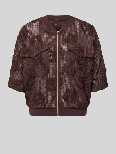 Produktfoto, blouson met borstzakken en applicaties van zero in bruin, materiaalmix met stretch, loose fit, opstaande kraag, ritssluiting, ruglengte maat 36: 54 cm, borstwijdte maat 36: 64 cm, mouwlengte maat 36: 47 cm