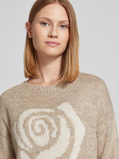 ZABAIONE Oversized gebreide pullover met motiefprint Taupe - 3