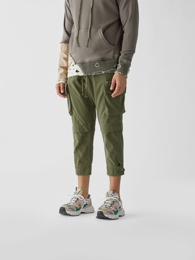 Greg Lauren Cropped Cargohose mit Kontraststreifen Khaki 4