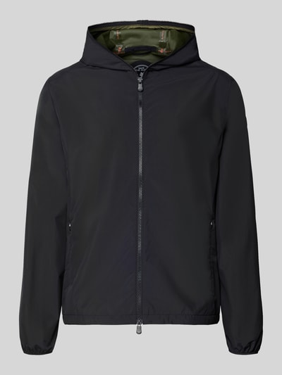 Produktfoto, Jacke mit Zweiwegereißverschluss Modell 'Zayn' von SAVE THE DUCK, schwarz, Regular Fit, Kapuze, glatte Oberfläche, Reißverschlusstaschen