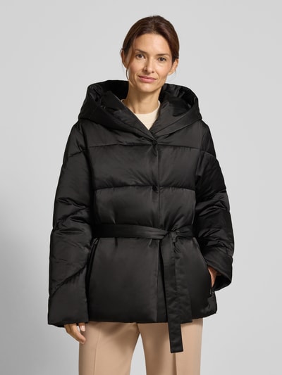 BOSS Regular fit gewatteerde lange jas met viscose, model 'PLYSSA' Zwart - 4